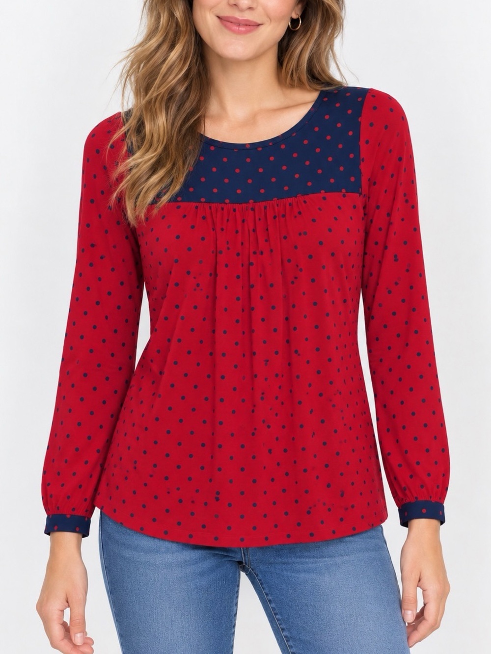 Boden Red Navy Polka Dot Long Sleeve Top Size 6